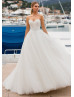 Strapless Sweetheart Neck Ivory Lace Tulle Pearls Wedding Dress